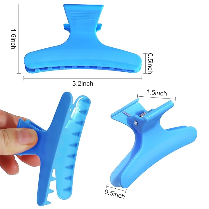 Ondder Blue Hot Pink Butterfly Hair Claw Clips for Styling, Sectioning, Makeup, Pro Hair Clamp Clips for Women, Girls