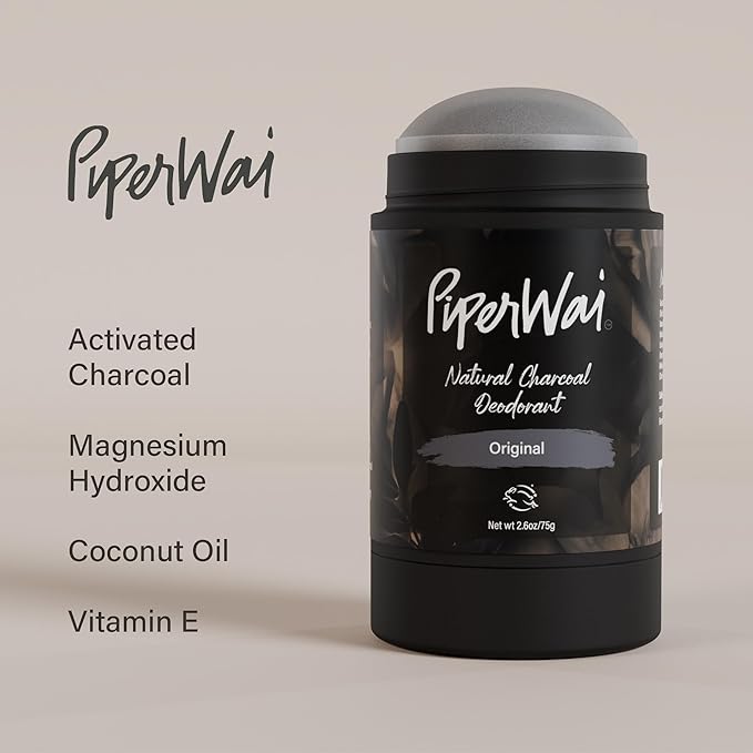 PiperWai Natural Deodorant w/Activated Charcoal | Odor Protection, Vegan, Aluminum Free, Shark Tank Product for Women & Men | Great for Travel, & Gifts | 2.6 oz (75g) Original Scented Stick
