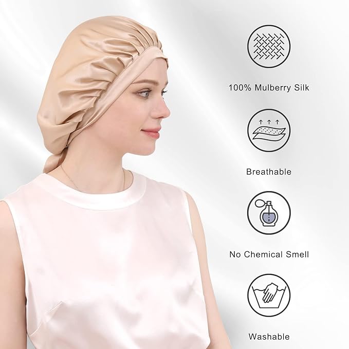 DAISYSILK 100 Pure Mulberry Silk Hair Bonnet for Sleeping Silk Hair Wrap for Women