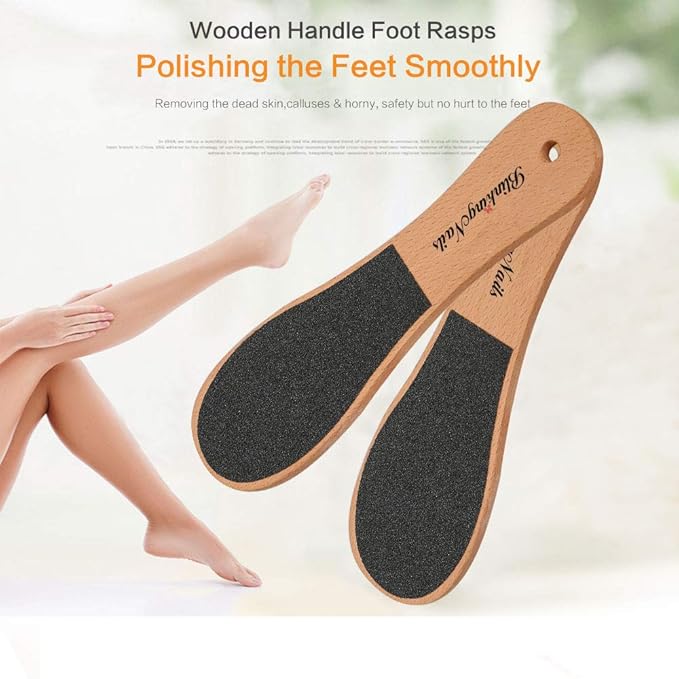 Foot File Callus Remover for Feet, Foot File for Dead Skin Foot Scrubber Heel Scraper Lima para Los Pies Rasp Professional Pedicure Tools for Feet Removes Cracked Heels Rasper with Wooden Handle 2pcs