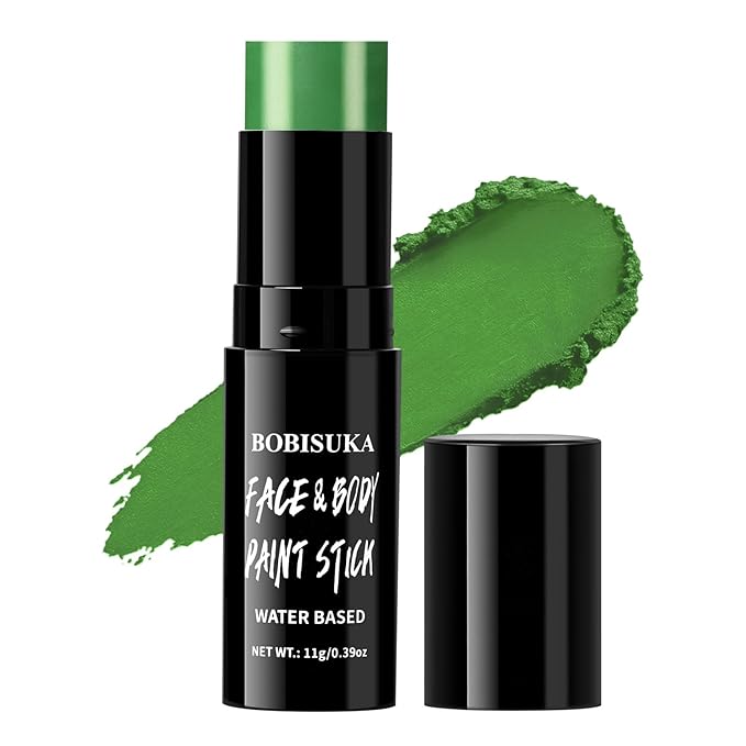 BOBISUKA Light Green Face & Body Paint Stick Water-Based Washable Face Paint Makeup Stick for Halloween Witch, Zombie, Skull, Monster, Hulk, Goblin, Cosplay, SFX, Sports Eye Black & Costume Party