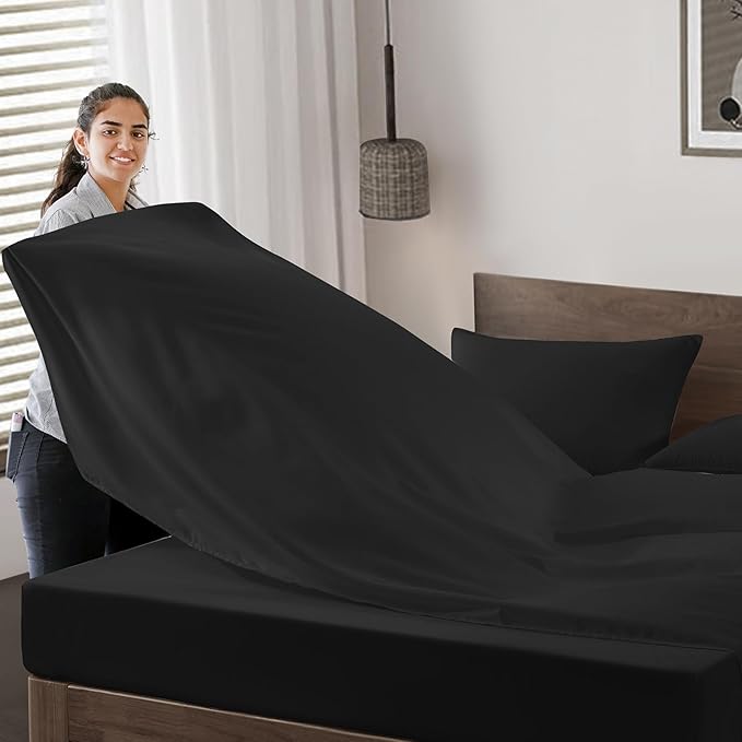 Maple&Stone Twin Flat Sheet 6 Pack,Premium Soft & Breathable,Brushed Microfiber Fabric,Anti-Shrinkage & Non-Fading,Bulk Flat Sheets Only Twin Size(Black)