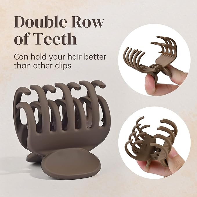 DEEKA Hair Clips Small Claw Clips for Thin Hair 6 Pack Double Row Teeth 1.6" Medium Matte Non-slip Short Hair Accessories for Women and Girls -Brown