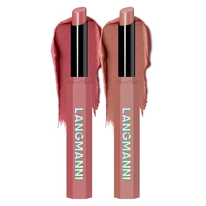 Jolilab 2Pcs Velvet Matte Lipstick Nude Matte Soft Dark Color Stick High Pigmented Long-Lasting Waterproof Lip Stick Lip Balm Beauty Cosmetics Gift for Women(#09+10)