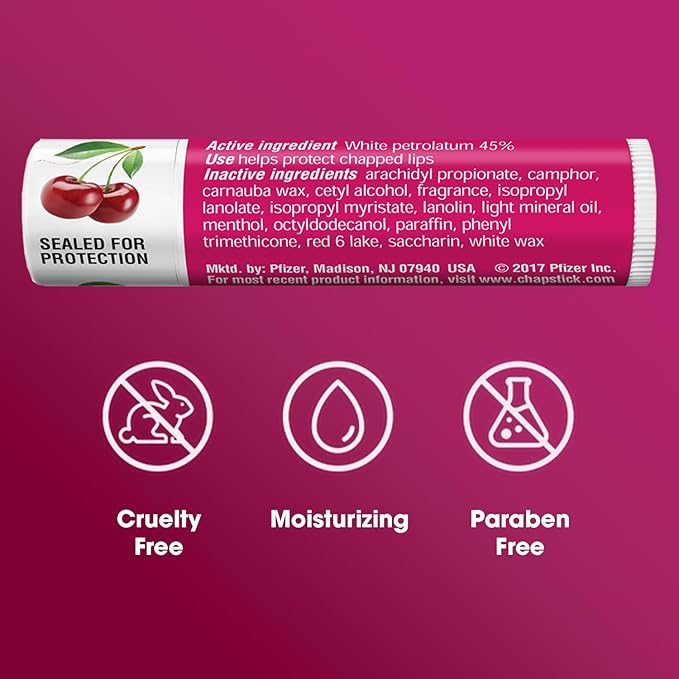 ChapStick Bulk Lip Balm, Classic Cherry 12-Count – Lip Moisturizer for Dry Lips, 0.15 Oz Ea