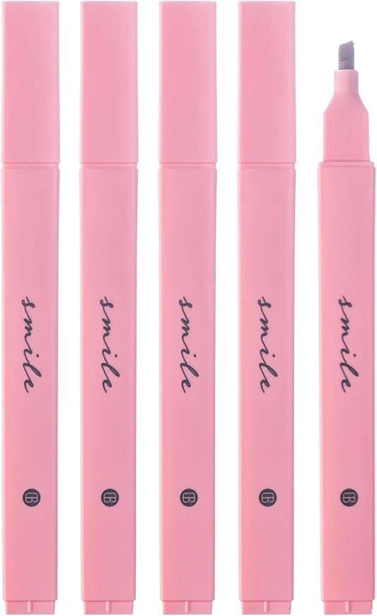 DIVERSEBEE Bible Highlighters with Soft Chisel Tip, 5 Pack Single Color Pens No Bleed, Quick Dry, Cute Aesthetic Markers for Bible Study Journaling Supplies (Pink)