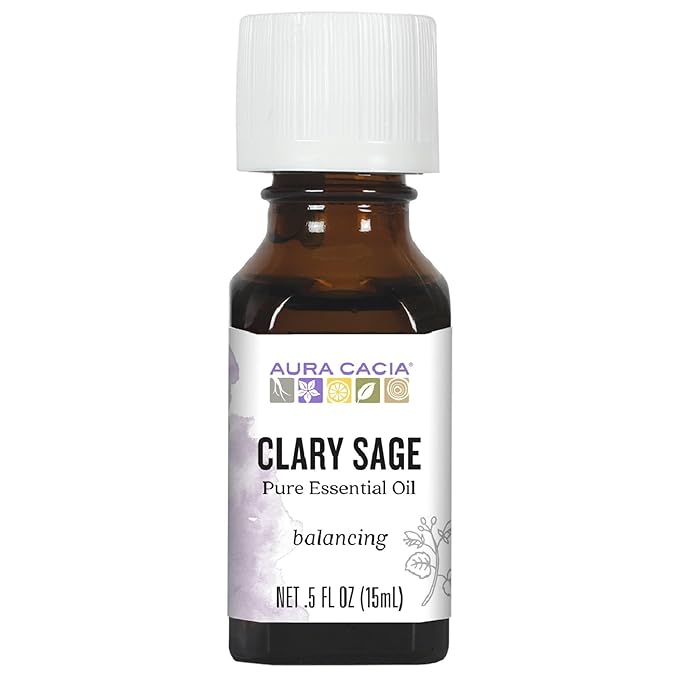 Aura Cacia Clary Sage Essential Oil, 100% Pure Salvia Sclarea Oil - Balancing Aromatherapy for Diffusers, Massage, Relaxation and DIY Blends | 0.5 Fl Oz (Pack of 2)