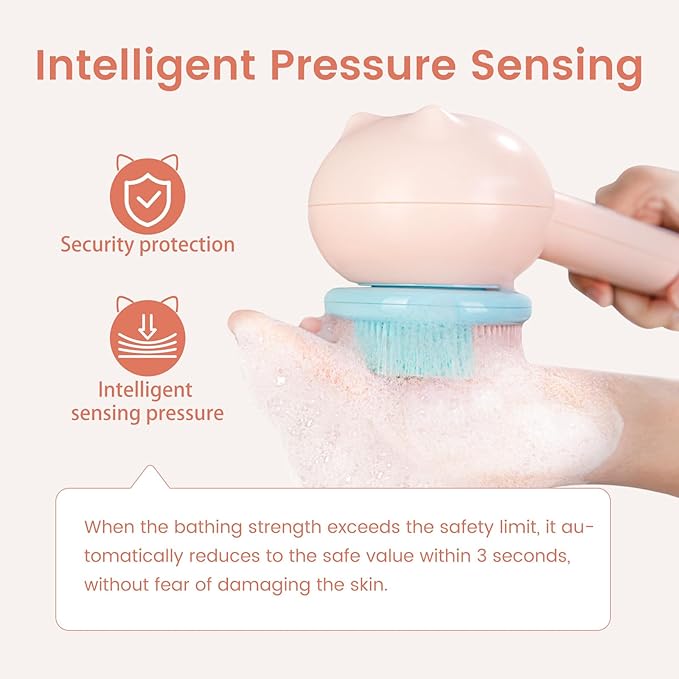 Electric Back Scrubber for Shower Body Brush, Waterproof Shower Body Scrubber for Cleansing, Massaging, Rechargeable Spinning Bath Brush for Kids & Adults with 2 Heads & 3 Speed Modes, Pink