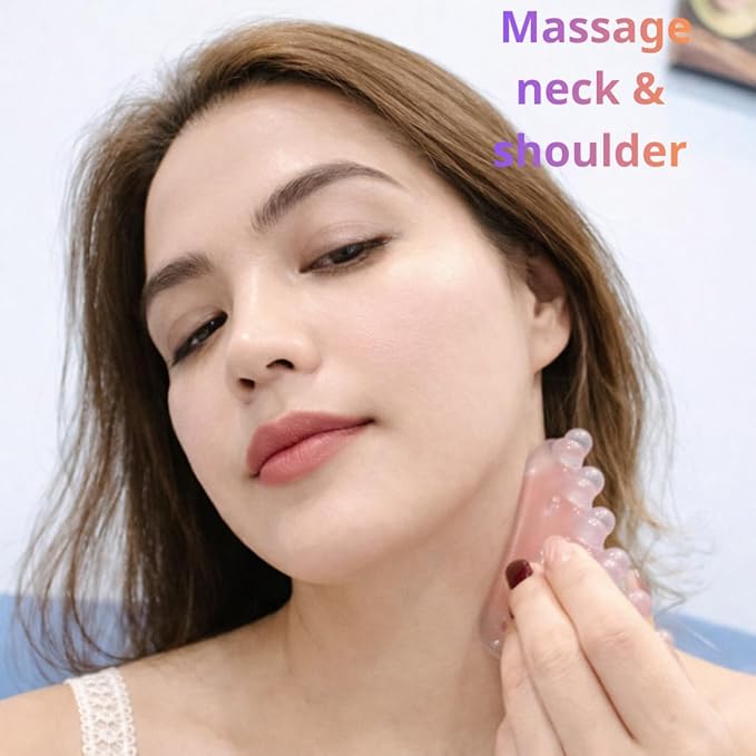 Pink Gua Sha & Massage Comb Set – Massage Tool for Neck, Eye, and Head Massage – Stress Relief, Lifting, and Meridian Therapy Tool for Relaxation – Perfect Self Care Gift for Women & Men