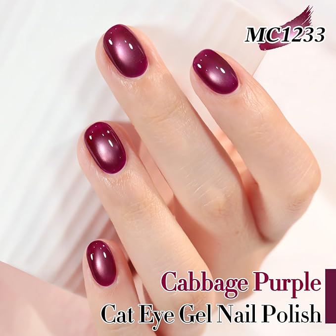 Double Rhythm 15ML Jelly Glass Cat Eye Gel Polish with Magnet Holographic Glitter Shimmer Translucent Sheer Color Salon Soak Off Magnetic Nail at Home (Glass Purple-MC1233)