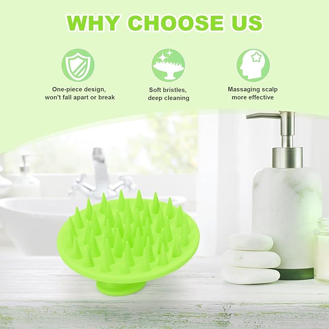 Silicone Scalp Massager Shampoo Brush, Scalp Brush for Hair Growth & Dandruff Removal, Hair Scrubber Scalp Stimulator Exfoliator Brush with Soft Bristles for Wet Dry Scalp Care (Green)