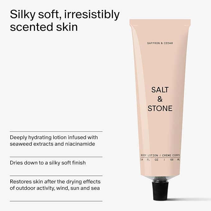 Salt & Stone Body Lotion for Women & Men | Hydrates, Nourishes & Softens Skin | Restores Dry Skin | Fast-Absorbing | Cruelty-Free & Vegan (100 ml) (Saffron & Cedar)