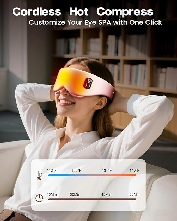 Anydance Heated Eye Mask - Cordless Eye Mask for Dry Eyes, FSA - HSA Eligible, Eye Relief, Improved Sleep, 4 Temperature, Washable Eye Heating Pad for Travel, Removable for Cleaning - Rose Pink