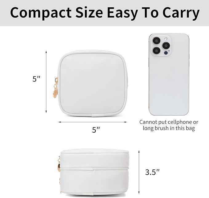 Small Makeup Pouch, Double Zipper Cosmetic Bag, Travel Makeup Bag, Cute Makeup Bag for Purse, Mini Toiletry Bag (White)