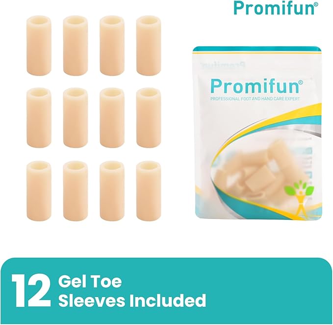 Silicone Toe Protectors – 12 Pack Silicone Toe Sleeve for Hammer Toes, Corns, Calluses, Blisters – Soft Gel Toe Tube Pads for Pain Relief(Beige)