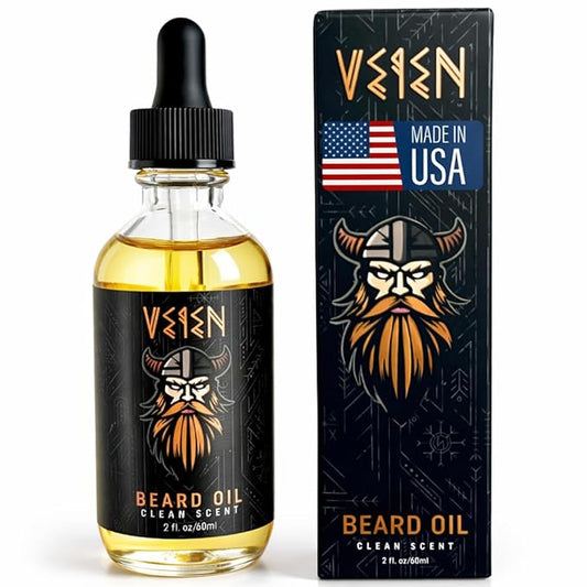 Veien Beard Oil for Men Premium All-Natural 2floz Made in USA for Thicker Darker Fuller Growth Moisturizes Conditions Softens Strengthens Smooths Frizz Hydrates for All Hair & Skin Types Reduces Itch