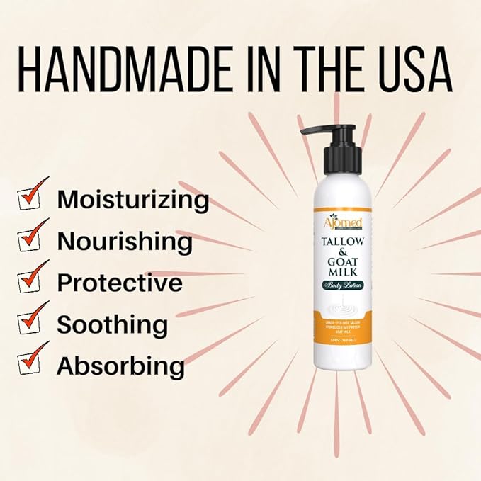 Tallow & Goat Milk Body Lotion for Sensitive Skin, Organic moisturizing Lotion - Soothes Dry skin, Goat Milk face and body Moisturizer - Handmade Tallow for skin cream (8 OZ, Lavender Vanilla)