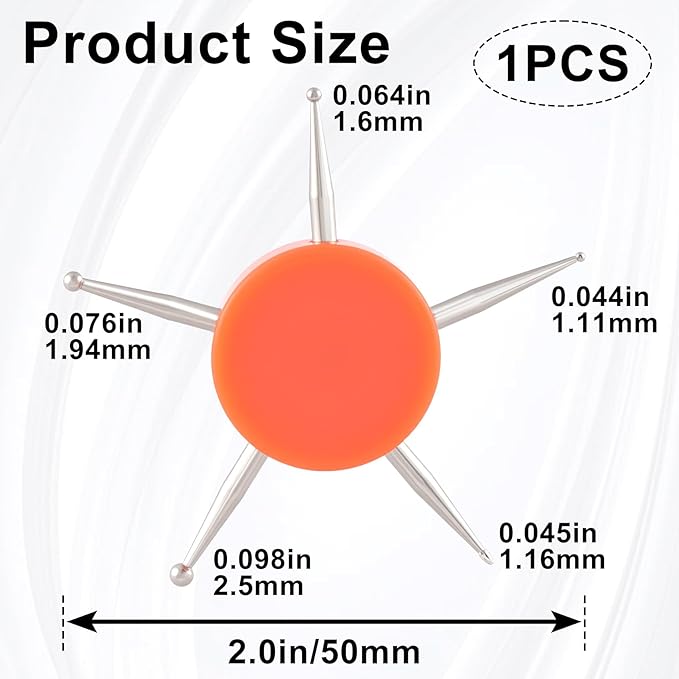Nail Dotting Tool, 5-in-1 Metal Dotting Tool Nail Art, Circular Nail Design Dotting Pen, Ergonomic Dotting Disc for Manicure Embossing, Tracing, Painting - Orange, 1pcs