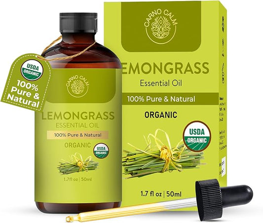 Lemongrass Essential Oil | USDA Certified Organic Lemongrass Oil | for Aromatherapy Skin & Hair | Diffusers Soap & Candle Making | 1.7 fl. Oz