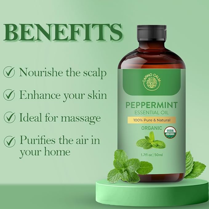 Peppermint Essential Oil | USDA Certified Organic Pepper Mint Oil | for Diffuser, Skin, Hair, Aromatherapy, Soap & Candle Making | 1.7 fl. oz