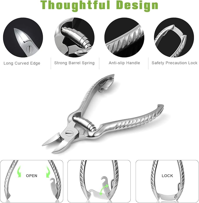 BEZOX Heavy Duty Podiatrist Toenail Clippers for Thick and Ingrown Nails, Stainless Steel Toe Nail Clipper, Pordiatry Ingrwon Toenail Tools - Silver