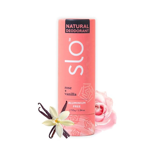Slo | Natural Deodorant - All Natural Ingredients, Vegan & Cruelty Free, Paper Packaging | Rose + Vanilla, (1.94oz/55g)