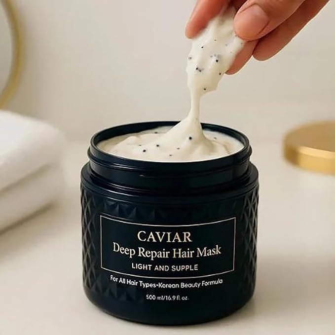 Korean Caviar Hair Mask - Deep Repair (16.9 Fl.Oz / 500ml) Moisture Treatment Hair Masque Hair Mask for Dry Damaged Hair and Growth, Damaged Hair Rescue, Healthy, Shiny Hair in Just 3 Minutes (1 jar)