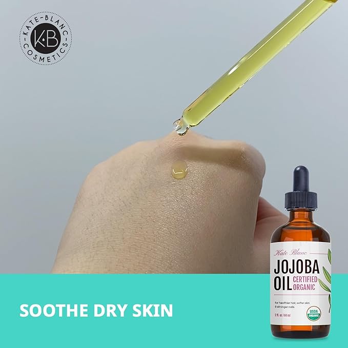 Kate Blanc Cosmetics Organic Jojoba Oil for Hair, Skin & Face (2oz, 100% Pure, Cold Pressed, Natural). Gua Sha Oil for Face & Dermaplaning