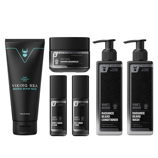 The Complete Beard Growth Kit by Beard Struggle - Mens Grooming Kit with Balm, Mask, Conditioner, Wash & Oils - Vanir's Wisdom, Platinum Collection