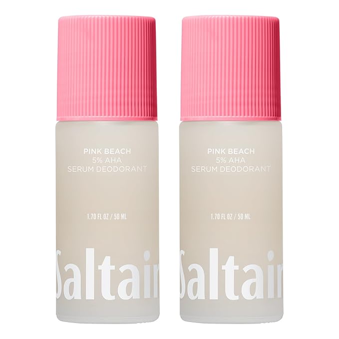 Saltair Serum Deodorant Pink Beach 2 Pack. 5% AHA Formula. Lactic Acid and Mandelic Acid Deodorant. Aluminum Free Odor Control for Women and Men. Travel Essentials, 2x 1.7oz Roll On