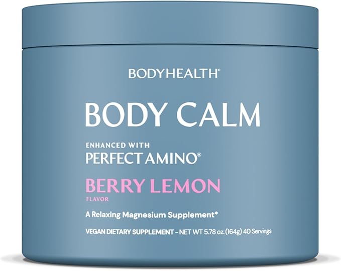 BodyHealth Body Calm Enhanced with PerfectAmino, High Absorption Magnesium Supplement for Men and Women, Magnesium Powder for Sleep, Berry Lemon (40 Servings)