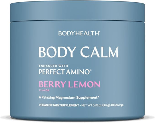 BodyHealth Body Calm Enhanced with PerfectAmino, High Absorption Magnesium Supplement for Men and Women, Magnesium Powder for Sleep, Berry Lemon (40 Servings)