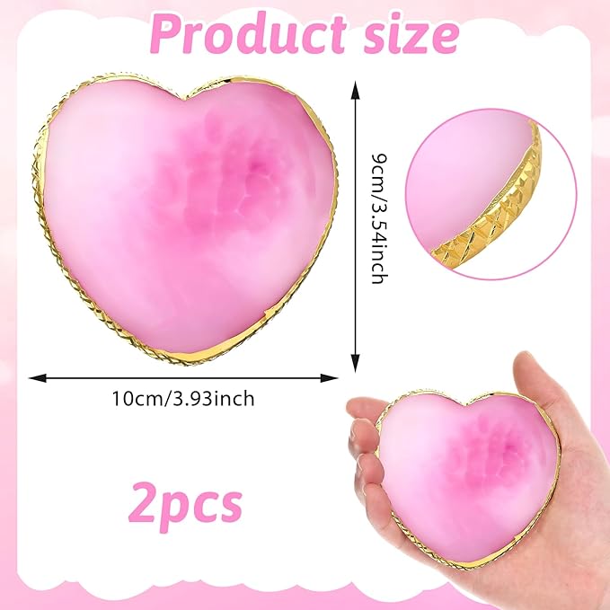 Resin Nail Art Palette, 2 Pcs Heart Shaped Nail Polish Palette Makeup Mixing Palette with Gold Edge for DIY Nail Art Design, Display (Purple, White)