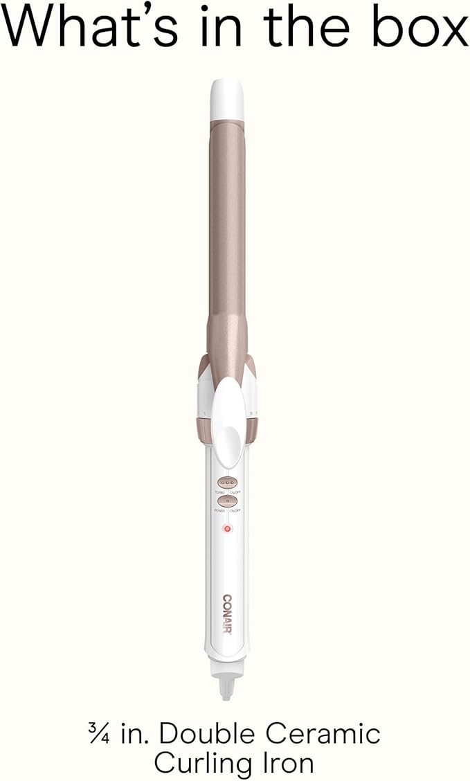 Conair Double Ceramic ¾-Inch Curling Iron, ¾-Inch Barrel Creates Tight Curls, Hair Curler for Use on Short, Medium, & Long Hair, White/Rose Gold