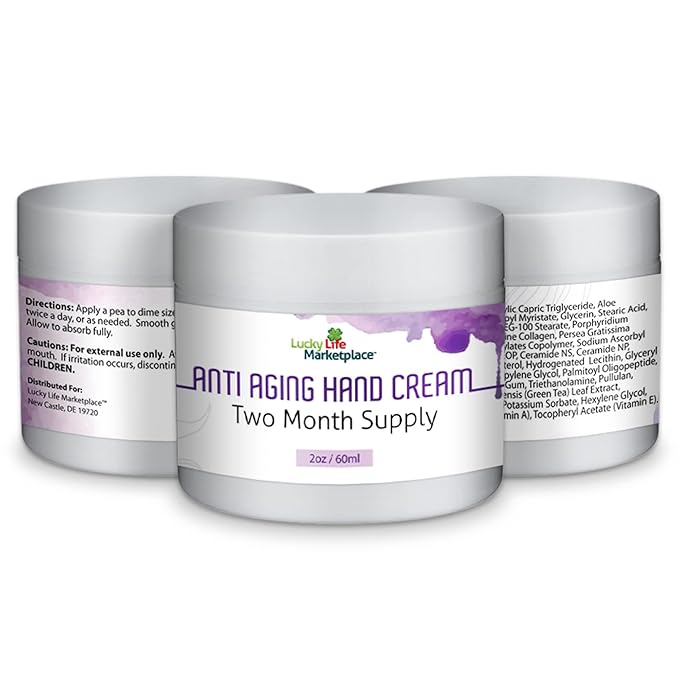 ANTI AGING HAND CREAM - 2 Month Supply - Help Soften, Smooth, & Protect Hands & Cuticles with Vitamin A, Vitamin C, Vitamin E, Collagen, & Ceramides - Promote Younger Looking Skin - Dry Skin Relief