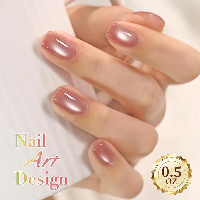 Double Rhythm Jelly Glass Cat Eye Gel Polish with Magnet 15ML Holographic Glitter Shimmer Translucent Sheer Color Magnetic Nail Polish Salon DIY at Home (Jelly Pale Purple-MC1100)