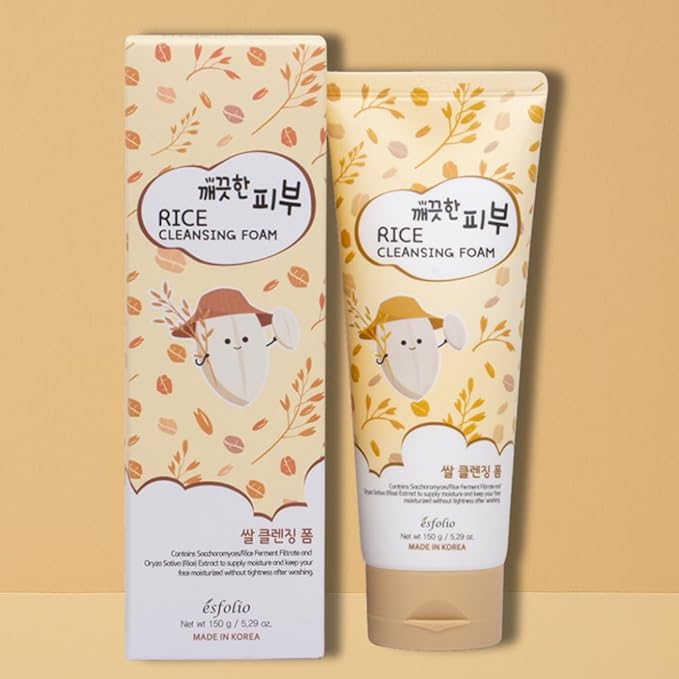 esfolio Rice Cleansing Foam Face Wash – Gentle Daily Facial Cleanser with Soft Creamy Foam – Suitable for All Skin Types – Helps Remove Dirt, Oil, and Impurities Without Drying (5.29oz -150g)