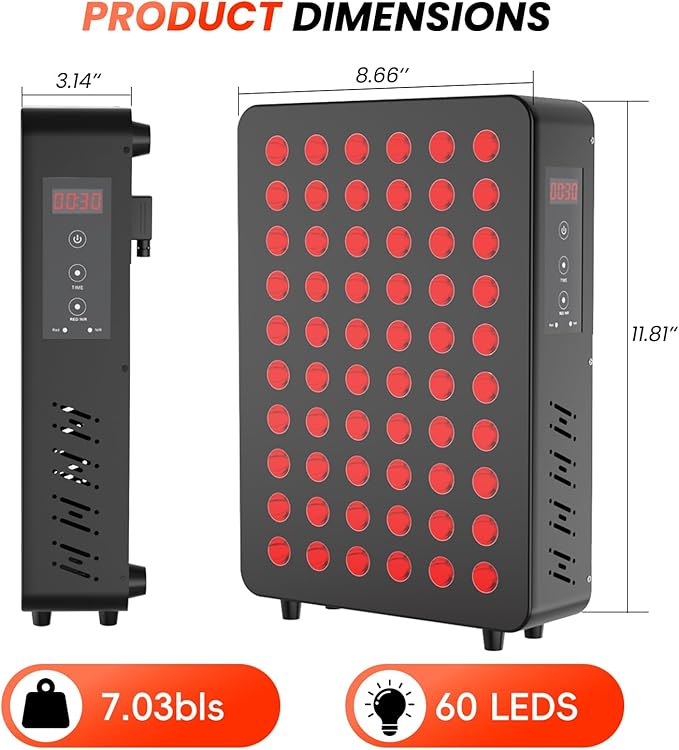 Red Light Therapy for Face & Body, 60 Dual Chip LEDs,660nm 850nm Near Infrared Light Therapy Panel, Flicker Free Clinical Grade Panel for Energy, Pain, Skin, Recovery, Performance