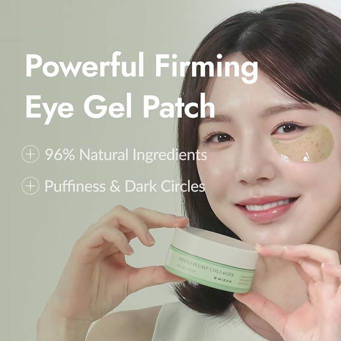MIZON Phyto Plump Collagen Eye Gel Patch with Moringa, Triple Hyaluronic Acid, and Botanical Extracts for Brightening, Hydration, and Elasticity – 60pcs – Improves Vitality and Glow