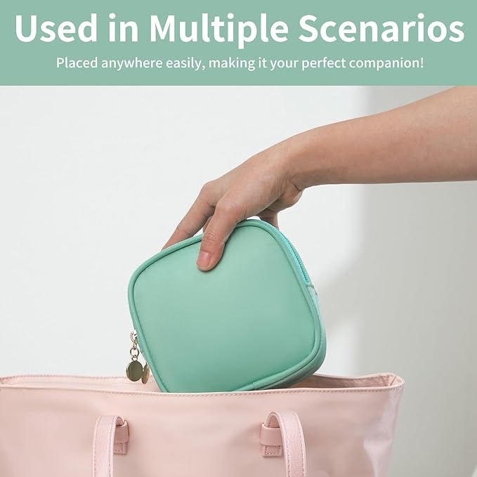 Small Makeup Pouch, Double Zipper Cosmetic Bag, Travel Makeup Bag, Cute Makeup Bag for Purse, Mini Toiletry Bag (mint green)