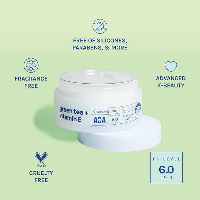 AOA STUDIO Green Tea & Vitamin E Cleansing Balm, Waterproof Makeup Remover, Oil Based Makeup Remover, K beauty Skin Care, Soothing and Brightening for All Skin Types, 3.38 Fl Oz, 100 ml
