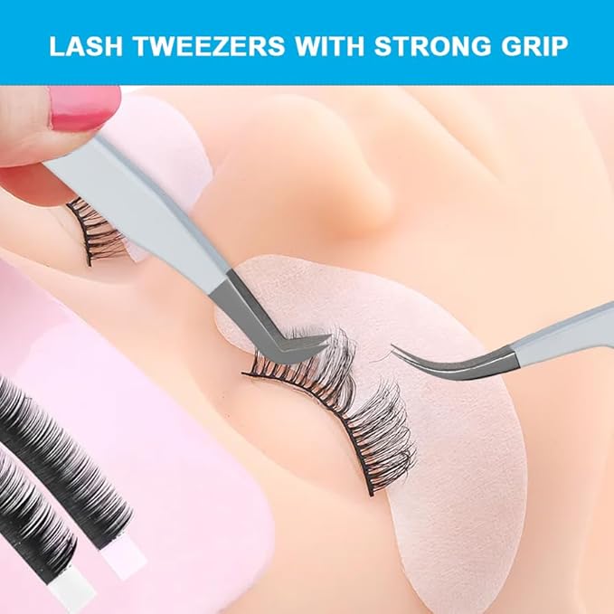 Lash Tweezers for Eyelash Extensions, Set of 3 - Volume, J Curved, Isolation Tweezers with Fiber Tips in White Colors, Ideal for Mega, Volume & Russian Lashes