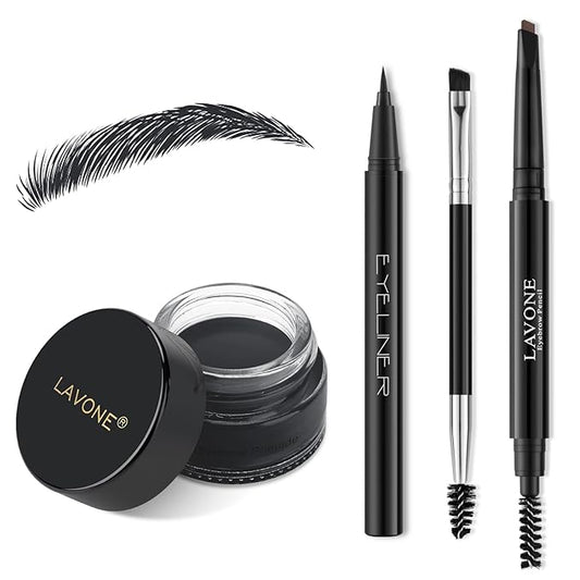 LAVONE Eyebrow Stamp Pencil Kit for Eyebrows Makeup, with Waterproof Eyebrow Pencil, Eyeliner, Eyebrow Pomade, and Dual-ended Eyebrow Brush - Granite