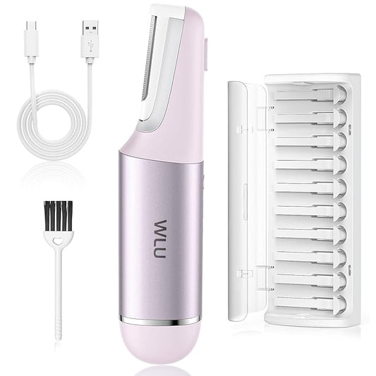 WLU Dermaplane Razor for Women Face with 10 Replaceable Blades, Dermaplaning Tool for Face to Remove Facial Hair & Peach Fuzz, Sonic Dermaplaning Tool for Women, Dermaplane Razor(Purple)