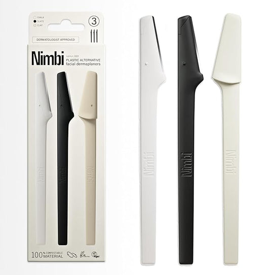 Nimbi Dermaplaner Razor, Precision Eyebrow Shaper, Facial Hair Removal & Exfoliation, Plastic-Free, 3 Count