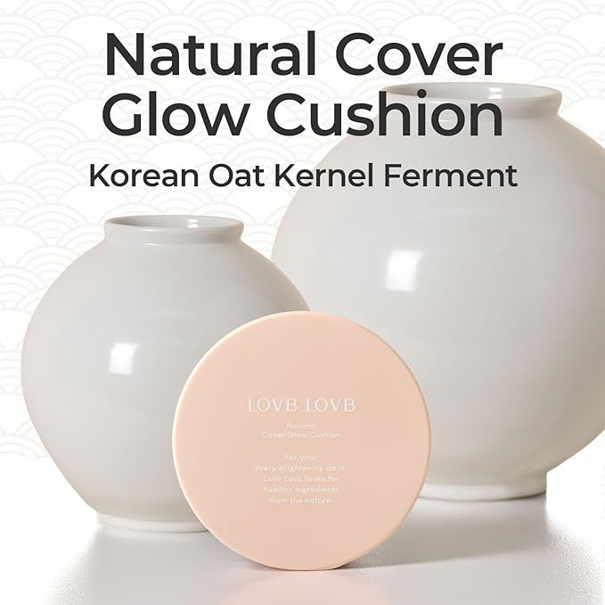 LOVB LOVB Natural Cover Glow Cushion Foundation | Satin Radiant Finish | Korean Foundation Makeup | Long-Lasting Natural Coverage | for All Skin Types 0.42 oz. (21N Light Beige)
