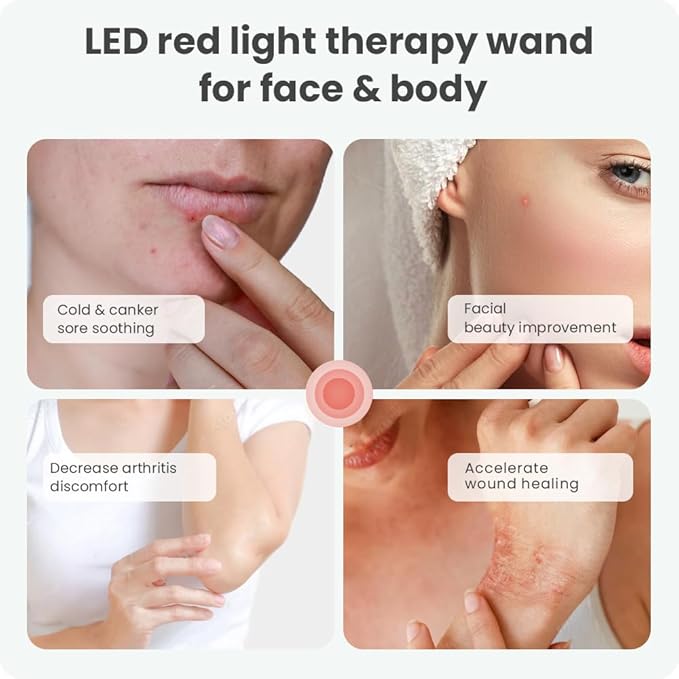 Red Light Therapy for Face, Cold Sore Device Red Light Therapy Wand, FSA-HSA Rechargeable Elite Grade Infrared Light Therapy, Red Light Therapy Cold Sore Device, Ideal for Lips, Skin, Face.