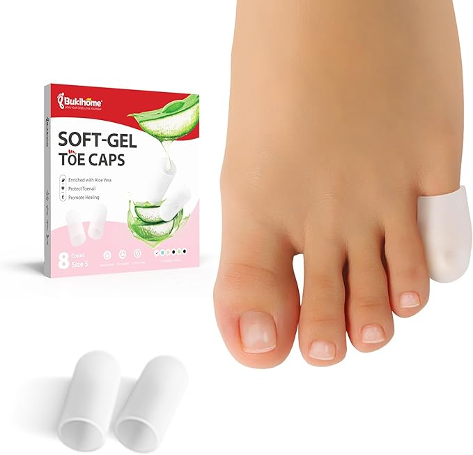 Gel Pinky Toe Sleeves Toe Protectors - Bukihome 8 Pack Silicone Toe Caps with Aloe Vera Extract - Toe Protections Cushions for Women & Men - Protect Corns, Blister