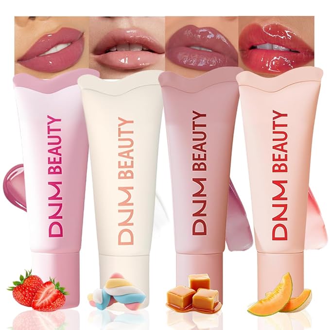 4Pcs Tinted Lip Serum Melting Lip Balm, Hydrating Tinted Lip Balm For A Glossy Finish & Soft, Nourished Lips with Plumping Polypeptides, Supple Lips, Vegan & Cruelty-Free (A05#01+02+03+04)