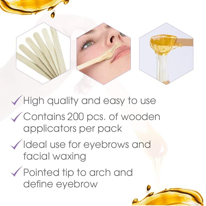 Satin Smooth Wax Sticks for Hair Removal – Contour Wax Applicator Sticks Wooden Waxing Stick Spatulas for Eyebrows & Facial Waxing, 200 ct, 2 Pack